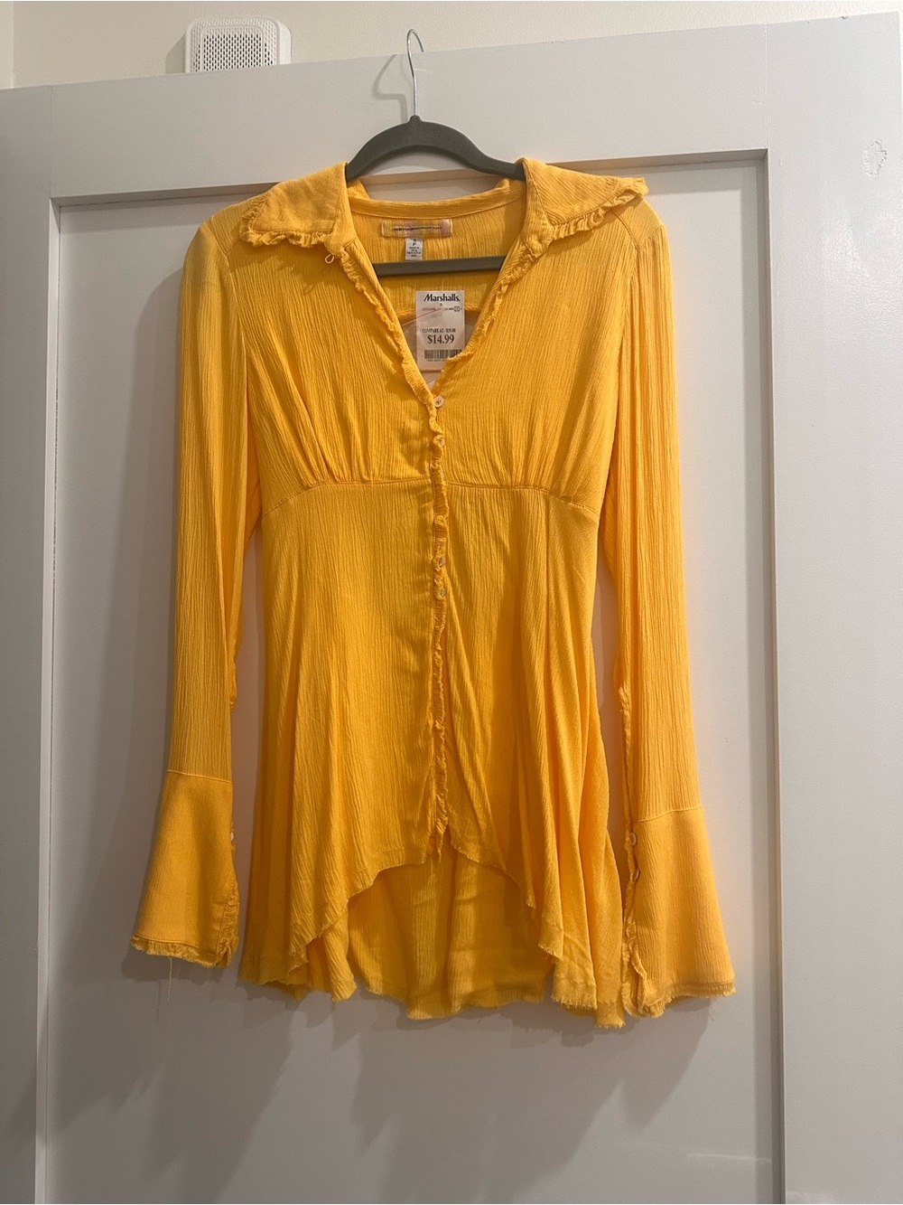 Urban Outfitters Yellow Ruffle-Trim Button Front Blouse